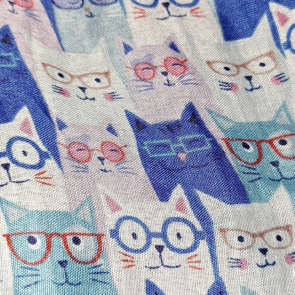 Charming Blue Cats With Glasses Print Scarf